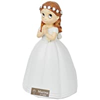 Figura comunión niña PERSONALIZADA con placa grabada. Modelo corona flores pelo rubio